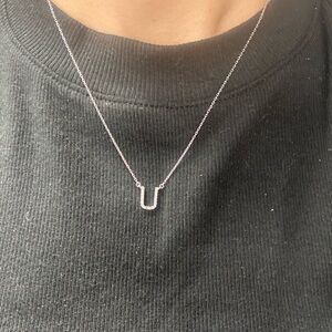 Suzy Levian Elegant Sterling Silver White Topaz Initial U Necklace